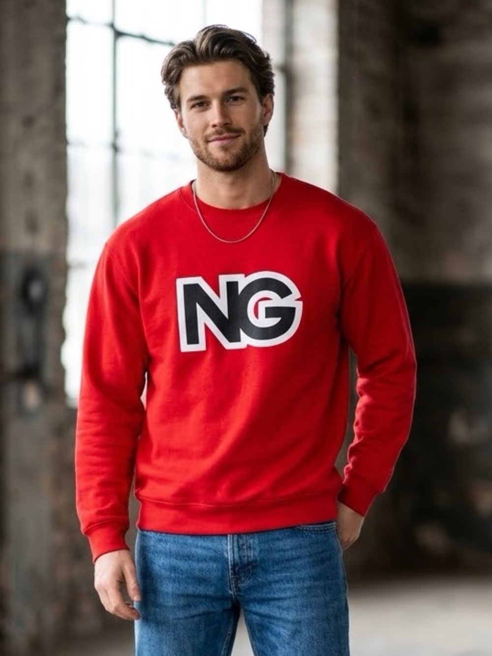 NOON GOONS Red Linked Logo Crewneck Sweatshirt L Casual Streetwear